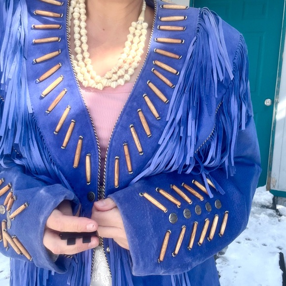 EUC Tribe American Leather Fringe Jacket With Coin and Bead Detail Fringe Tassel - Picture 10 of 10
